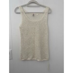 IISLI New York Sequin Crochet Mesh Tank Top Cream White 100% Cotton Size S